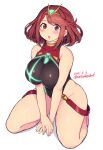  1girl bangs breasts chest_jewel large_breasts pyra_(pro_swimmer)_(xenoblade) pyra_(xenoblade) red_eyes red_hair shioboi short_hair solo swept_bangs tiara xenoblade_chronicles_(series) xenoblade_chronicles_2 