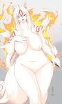  amaterasu anthro breasts canid canine canis capcom deity female fire fur genitals hair hi_res kemono mammal nude pussy skulkers video_games white_body white_fur white_hair wide_hips wolf ōkami 