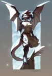  anthro breasts chadzime changeling_tale claws clothed clothing dragon female fully_clothed grace_(changeling_tale) hair hi_res horn membrane_(anatomy) membranous_wings non-mammal_breasts red_hair rock scalie solo standing wings 