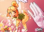  angry animal_crossing anthro bent_over big_butt blush borvar breasts butt canid canine canis cleavage clothed clothing crazy_hand crossed_arms disney domestic_dog fairy female gameplay_mechanics hi_res isabelle_(animal_crossing) mammal master_hand nintendo no_underwear pouting reddened_butt shih_tzu spanking super_smash_bros. tinkerbell tinkerbelle toy_dog video_games 