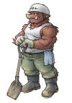  2008 anthro armor bottomwear brown_body brown_fur clothing fur hard_hat headgear helmet humanoid_hands kemono low_res male mammal overweight overweight_anthro overweight_male pants shirt shovel solo suid suina sus_(pig) tools topwear wild_boar yuuki-abe 