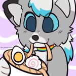  1:1 anthro belovedfoxx canid canine canis dante_kinkade eating food happy hi_res lgbt_pride male mammal noodles pride_colors ramen solo wolf 