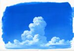  blue_sky blue_theme border cloud cloud_focus cumulonimbus_cloud day highres monochrome no_humans original outdoors sawitou_mizuki scan scenery sky symbol_commentary traditional_media white_border 