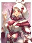  1girl absurdres bangs bare_shoulders detached_sleeves fox_mask highres hood japanese_clothes long_hair looking_at_viewer mask mizutsune_(armor) monster_hunter_(series) monster_hunter_rise parted_lips red_eyes shiburingaru simple_background smile solo white_background white_hair 