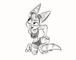  amputee anthro clothed clothing disability eyewear female fluttershythekind goggles greyscale hi_res kneeling lombax looking_aside mammal midriff missing_arm monochrome ratchet_and_clank rivet_(ratchet_and_clank) solo sony_corporation sony_interactive_entertainment video_games 