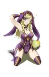  1girl absurdres alternate_costume armpits ass_visible_through_thighs bangs bare_shoulders blonde_hair breasts cosplay egg fire_emblem fire_emblem_fates fire_emblem_heroes high_heels highres holding large_breasts loki_(fire_emblem) loki_(fire_emblem)_(cosplay) long_hair looking_at_viewer nintendo one_eye_closed ophelia_(fire_emblem) thighhighs vidolus white_background 
