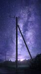  bush highres milky_way mks night night_sky no_humans original outdoors power_lines purple_sky scenery signature sky star_(sky) starry_sky utility_pole 