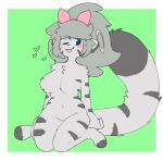  &lt;3 anthro big_breasts blue_eyes breasts domestic_cat featureless_breasts featureless_crotch felid feline felis female fur grey_body grey_fur halo hi_res kneeling mammal navel one_eye_closed simple_background solo terara_(cherrypretzel) tongue tongue_out triplebrownmeow wink 