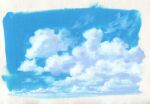  blue_sky blue_theme border cloud cloud_focus day highres monochrome no_humans original outdoors sawitou_mizuki scan sky traditional_media white_border 