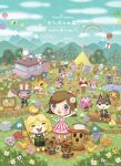  animal_crossing balloon box brown_hair bug butterfly butterfly_net character_request cloud cloudy_sky fishing flag flower gift gift_box ground_vehicle hand_net highres insect isabelle_(animal_crossing) k.k._slider_(animal_crossing) lalala222 leaf log long_sleeves motor_vehicle orange_flower plant purple_flower rainbow red_flower short_hair sky timmy_(animal_crossing) tommy_(animal_crossing) tree truck tulip villager_(animal_crossing) water white_flower wide_shot yellow_flower 