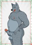  absurd_res anthro big_penis bodily_fluids chubby_male cum erection genital_fluids genitals hi_res huge_penis male mammal overweight overweight_anthro overweight_male penis pinup pose reefeezex solo ursid 