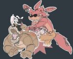  angry animatronic anthro blush blush_stickers bottomwear bow_tie brown_body button_(fastener) canid canine closed_smile clothed clothing digital_drawing_(artwork) digital_media_(artwork) duo eye_patch eyewear five_nights_at_freddy&#039;s fluffy fluffy_tail fox foxy_(fnaf) freckles freddy_(fnaf) fur gold_(metal) gold_tooth guide_lines hat headgear headwear hook_hand humor machine male mammal ms_paint multicolored_body multicolored_fur open_mouth pants partially_clothed red_body robot scut_tail shocked sketch smile spanking tongue unknown_artist ursid video_games yellow_eyes 