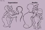  anthro big_breasts bottomwear breast_squish breasts butt canid canine carrying celine_strang cleavage clothed clothing comparison crop_top eddy-boy expectation_vs_reality female fennec fox hair hi_res hotpants huge_breasts male male/female mammal ponytail shirt short_stack shorts smile squish thick_thighs topwear 
