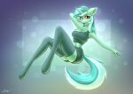  2021 5_fingers absurd_res anthro breasts chest_tuft clothing dandy_(artist) digital_media_(artwork) equid equine female fingers friendship_is_magic hand_on_head hasbro hi_res horn legwear looking_at_viewer lyra_heartstrings_(mlp) mammal my_little_pony navel open_mouth solo thigh_highs tuft unicorn 