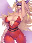  1girl blonde_hair breasts cameltoe cleavage curvy cutie_honey fang fumio_(rsqkr) highres large_breasts long_hair mask sister_jill smile solo very_long_hair wide_hips 