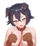  &lt;3 &lt;3_eyes absurd_res and_have animal_humanoid arknights black_hair blush breasts canid canid_humanoid canine canine_humanoid canis collar dog_humanoid female glistening glistening_hair hair hi_res humanoid hypergryph jackie_(arknights) leash looking_at_viewer mammal mammal_humanoid open_mouth paw_pose pose short_hair solo studio_montagne tongue tongue_out video_games 