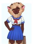  anthro bovid caprine clothing female fur hambinito hi_res invalid_tag mammal mouthless sailor_uniform school_bag school_uniform sheep solo uniform waiting were werecaprine weresheep wool_(fur) xalda 