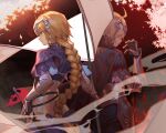  2girls absurdres armor blonde_hair blue_eyes braid breasts fate/apocrypha fate/grand_order fate_(series) from_behind grey_hair headpiece highres jeanne_d&#039;arc_(alter)_(fate) jeanne_d&#039;arc_(fate) jeanne_d&#039;arc_(fate)_(all) jinlin large_breasts long_hair looking_at_viewer multiple_girls revision short_hair single_braid smile upper_body very_long_hair yellow_eyes 