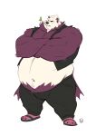  anthro belly big_belly black_bottomwear black_clothing black_pants bottomwear brown_body brown_fur clothing crossed_arms footwear fur furrybob hi_res male multicolored_body multicolored_fur navel nintendo overweight overweight_anthro overweight_male pangoro pants pok&eacute;mon pok&eacute;mon_(species) sandals simple_background solo standing two_tone_body two_tone_fur video_games white_background white_body white_fur 