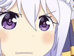  1girl clenched_teeth close-up eris_(konosuba) face gunuaki gununu kono_subarashii_sekai_ni_shukufuku_wo! parody purple_hair solo teeth 