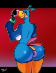  2021 absurd_res anthro avian beak big_breasts big_butt bird blue_body blue_feathers breasts butt butt_pose crossgender curvy_figure digital_media_(artwork) eyelashes feathers female food food_fetish froot_loops gradient_background hi_res kellogg&#039;s looking_at_viewer looking_back looking_back_at_viewer mascot mtf_crossgender multicolored_body multicolored_feathers naughty_face non-mammal_breasts nude pink_body pink_feathers pink_tongue pose rear_view red_background red_body red_feathers side_boob signature simple_background smile smirk solo suggestive suggestive_food tail_feathers thick_thighs tongue tongue_out toonsexual toony toucan toucan_sam white_body white_feathers wide_hips yellow_body yellow_feathers 