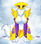  absurd_res anthro big_breasts breasts canid canine cassielink digimon digimon_(species) digimon_adventure digital_media_(artwork) digital_painting_(artwork) fanartfox featureless_breasts featureless_crotch female hi_res illustration invalid_tag mammal navel pawpads paws renamon renamonpaws solo 
