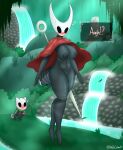  absurd_res arthropod big_breasts breasts cloak clothing duo exposed female hi_res highoncoffee hollow_knight hornet_(hollow_knight) male male/female suprised_look team_cherry thick_thighs vessel_(species) video_games wind 