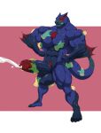  abs anthro balls biceps big_penis blue_body bodily_fluids body_hair capcom chest_hair cum dragon ejaculation flying_wyvern genital_fluids genitals ghost_hands hair hi_res kartos male masturbation monster_hunter muscular muscular_anthro muscular_male nargacuga pec_grasp pecs penis red_hair solo video_games wyvern 