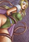  blonde_hair blue_eyes breasts celes_chere crimson_comics fantasy final_fantasy final_fantasy_vi green_leotard highleg highleg_leotard leotard long_hair one_eye_closed rape scan scan_artifacts silver_trim solo sweat taut_leotard tears tentacle_sex tentacles 