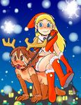  animal_costume ball_gag bdsm blonde_hair blue_eyes blush boots bridle brown_eyes brown_gloves brown_hair chinpui christmas collar dalursa elbow_gloves flat_chest gag gagged gloves hat kasuga_eri leash long_hair lowres multiple_girls nipples ramb_chop red_gloves reindeer_costume rope santa_costume santa_hat snow snowflakes tears yuri 