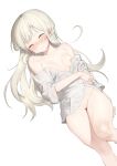  1girl absurdres bangs blush breasts cameltoe cum cum_on_body facial highres long_hair naked_shirt nipple_slip nipples nose_blush off_shoulder original platinum_blonde_hair pussy rubyaano_(ducl323) shirt simple_background small_breasts solo wavy_mouth white_background white_shirt yellow_eyes 