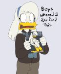  anatid anseriform anthro avian bird breasts della_duck disney drockdraw duck ducktales ducktales_(2017) female hi_res magazine non-mammal_breasts nude solo text worried 