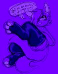  2_tails 3_toes anthro canid canine dialogue facial_piercing feet foot_focus fox h3llvixn hi_res latex_clothing latex_legwear latex_stockings lip_piercing looking_at_viewer lying male mammal multi_tail on_back paws piercing raised_paw rubber smiling_at_viewer solo speech_bubble spiral_eyes spread_legs spreading text toes 