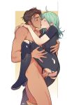  1boy 1girl ass bangs black_legwear blush boots breasts brown_hair byleth_(fire_emblem) byleth_(fire_emblem)_(female) claude_von_riegan closed_eyes clothed_female_nude_male clothed_sex couple cowlick dark_skin dark_skinned_male fire_emblem fire_emblem:_three_houses french_kiss green_hair hetero high_heel_boots high_heels kiss leg_lift male_pubic_hair medium_hair natural_virtue nude pants_around_one_leg penis pubic_hair pussy pussy_juice sex short_hair standing standing_missionary standing_on_one_leg standing_sex torn_clothes torn_legwear torso_grab vaginal 