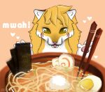  ambiguous_gender bowl felid food fur hybrid liger lion mammal noodles pantherine ramen tass_(tassy) tassy white_body white_fur ych_(character) yellow_body yellow_fur 
