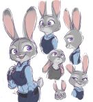  2021 anthro chu_twst clothed clothing disney female fully_clothed fur grey_body grey_fur hi_res judy_hopps lagomorph leporid mammal multiple_poses open_mouth open_smile pose purple_eyes rabbit simple_background smile solo white_background zootopia 