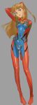  1girl bangs blue_eyes bodysuit breasts brown_hair gloves hair_ornament highres long_hair looking_at_viewer nadeara_bukichi neon_genesis_evangelion open_mouth orange_hair plugsuit simple_background solo souryuu_asuka_langley 