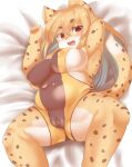 2020 5_fingers absurd_res anthro armpit_hair bed belly big_breasts blonde_hair body_hair breasts brown_body brown_fur brown_hair camel_toe clothed clothing curvy_figure cute_fangs felid female fingers fur furniture hair happy hi_res huge_breasts kemono leopard long_hair looking_at_viewer lying mammal multicolored_body multicolored_ears multicolored_fur multicolored_hair multicolored_tail nipple_outline on_back on_bed one-piece_swimsuit open_mouth open_smile overweight overweight_anthro overweight_female pantherine red_eyes short_stack smile solo spots spread_legs spreading swimwear thick_thighs tongue voluptuous white_body white_fur yellow_body yellow_fur yurari_yr 