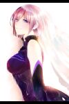  1girl blush breasts fate/grand_order fate_(series) hair_over_one_eye half-closed_eyes highres light_purple_hair looking_at_viewer mash_kyrielight namahamu_(hmhm_81) purple_eyes purple_hair short_hair smile solo veil 