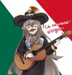  breasts closed_eyes fx-05_(girls_frontline) girls_frontline guitar hat highres instrument long_hair mexican mexican_dress mexico solo sombrero 
