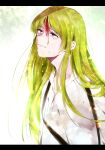  1other androgynous blood blood_on_face crying fate/grand_order fate_(series) green_hair kingu_(fate) long_hair purple_eyes robe solo tears very_long_hair white_robe 