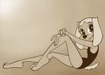  anthro brandy_and_mr._whiskers brandy_harrington canid canine canis clothing disney domestic_dog female hi_res looking_at_viewer mammal monochrome one-piece_swimsuit roger_bacon sitting solo swimwear 