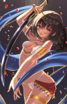  1girl armlet bare_shoulders black_hair bracelet breasts dark_skin dark_skinned_female earrings gold hair_ornament highres holding holding_sword holding_weapon jewelry komiya_nigi looking_at_viewer necklace original red_eyes short_hair small_breasts sword thigh_strap weapon 