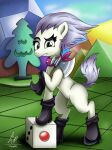 axe boots clothing dice equid equine eyebrows fangs female footwear friendship_is_magic green_eyes grey_hair hair horse mammal melee_weapon my_little_pony neckerchief pony pyroxtra raised_eyebrow skellinore_(mlp) solo war_axe weapon 