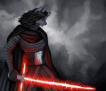  absurd_res alternate_species anthro artist canid canine cassielink crossguard_lightsaber digital_media_(artwork) drawing eye_scar facial_scar hi_res holding_lightsaber illustration illustrator invalid_tag kylo_ren male mammal painting red_lightsaber scar sketch solo star_wars 