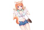  animal_ears bikini_top blush braids breasts catgirl choker cleavage fang headband hololive nami_(nyaa) navel orange_hair pink_eyes see_through short_hair shorts tail takanashi_kiara third-party_edit twintails white wristwear 