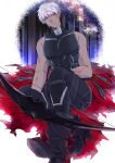  adapted_costume archer_alter bow_(weapon) corruption dark_skin dark_skinned_male fingerless_gloves gloves hair_down high_heels highres male_focus muscular muscular_male namahamu_(hmhm_81) sitting solo weapon white_hair yellow_eyes 