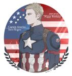  1boy american_flag blonde_hair blue_eyes captain_america captain_america_civil_war character_name dated happy_birthday male_focus marvel namahamu_(hmhm_81) solo superhero 