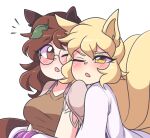  animal_humanoid blonde_hair blush breasts brown_body brown_clothing brown_eyes brown_fur brown_hair brown_shirt brown_topwear canid canid_humanoid canine canine_humanoid clothed clothing dress duo eyelashes eyewear female female/female fluffysmolcloud fox_humanoid fully_clothed fur glasses hair half-length_portrait hi_res hug hugging_from_behind humanoid humanoid_on_humanoid leaf light_body light_skin long_hair looking_at_another mamizou_futatsuiwa mammal mammal_humanoid medium_breasts monotone_body monotone_fur monotone_hair monotone_tail multi_tail multicolored_body multicolored_fur one_eye_closed open_mouth portrait ran_yakumo ringtail romantic_couple shirt short_hair simple_background tanuki_humanoid topwear touhou two_tone_body two_tone_fur two_tone_tail video_games white_background white_clothing white_dress yellow_body yellow_eyes yellow_fur 