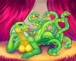  absurd_res anthro apode bed bedroom_eyes breasts female forked_tongue furniture hi_res hobbes_maxwell legless multi_head narrowed_eyes non-mammal_breasts nude reclining reptile scalie seductive snake solo sylene_(blissey1) tongue 